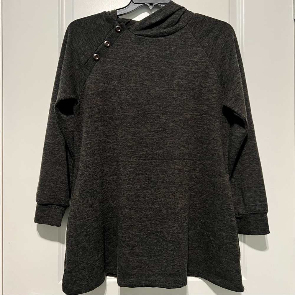 Shop Basic Button Detail Hooded Sweater, Grey